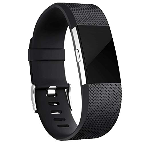 Tobfit Sport Band Compatible with Fitbit Charge 2 Bands, Adjustable Replacement Sport Strap Wristband for Fitbit Charge 2 Smartwatch Heart Rate Fitness Wristband Small Large (#Classic 3 Pack: Black+Navy Blue+Gray, Large)