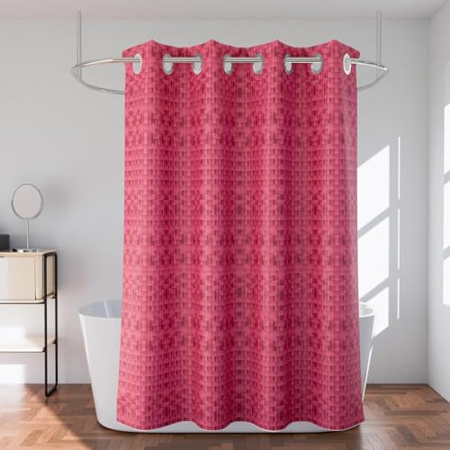Image of Kuber Industries 7 Ft Waterproof Check Eyelet Shower Curtains for Bathroom | Washroom Partition Screen & Wall Divider Parda for Bath | Pink