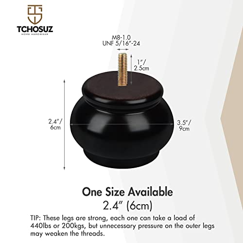 2 Inch Wooden Furniture Legs,Tchosuz 5Cm Solid Bun Feet With 5/16 Inch Bolt,Modern Mid-Century Carved Sofa Couch Feet Furniture Replacement Legs For Diy Cabinet Cupboard Chair Ottoman,Set Of 4,Black #TOP3