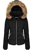 BodiLove Women's Fur Hooded Utility Jacket With Zipper and Fannel Lining Black L