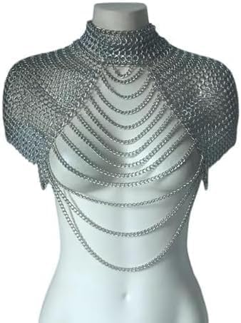 Aluminum Chainmail Shoulder Top – Handmade Medieval Festival Armor Harness for Women, Gothic Costume, Cosplay Accessory