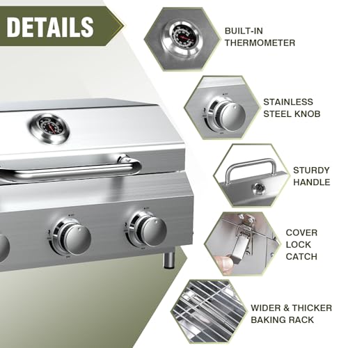 Image of Bestfire 3-Burner Tabletop Gas Grill, 30,000 BTU Portable Propane Grill with Heavy-Duty Thickened Grates & Stainless Steel Knobs, Compact Design&Detachable Legs for Camping, RV, Backyard BBQ