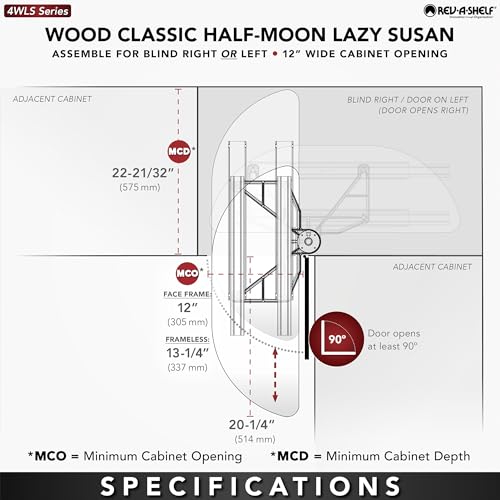 Rev-A-Shelf 32" Dual Shelf Half Moon Lazy Susan Organizer for Blind Corner Kitchen Cabinets, Pull Out Turntable Storage Trays, Wood, 4WLS882-32-570