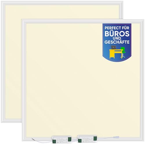 LECOM 2er Pack LED Panel 62x62 Warmweiß - Deckenleuchte für Rasterdecke Flach 0,9 cm CRI 90 3600lm Einbauleuchten Deckenleuchten Bürodeckenleuchten LED Platten (3000K)