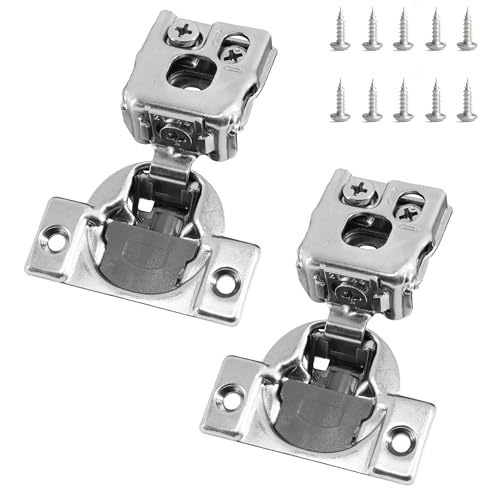 Redunest 1 Inch Overlay Soft Close Cabinet Hinges, 2 Pack Slow Soft Close Hinges for Kitchen Cabinets Satin Nickel Hidden Self Closing Kitchen Cabinet Hinges for Cupboard, Silver