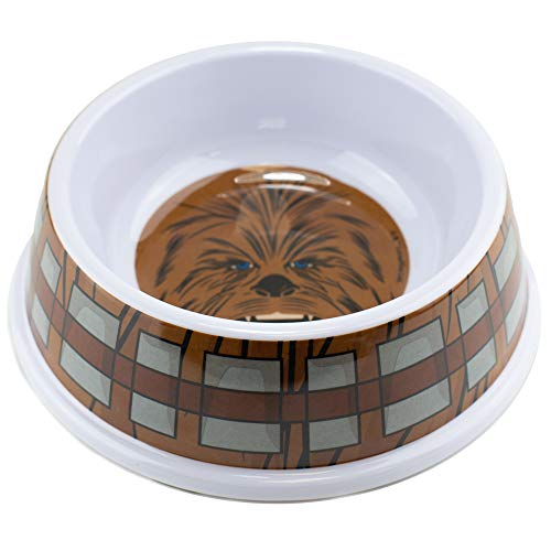 Buckle-Down Dog Food Bowl Star Wars Chewbacca Face and Bandolier Bounding Browns Gray 16 Ounces