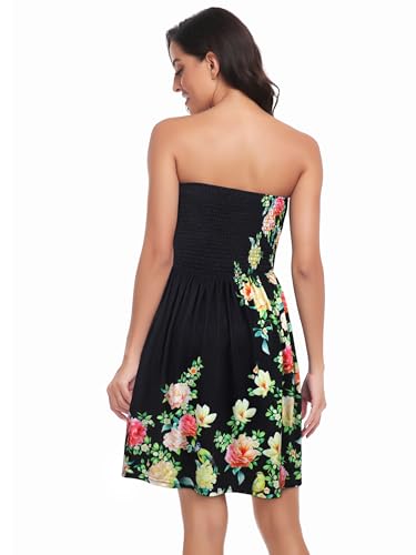 Image of Summer Dress for Women Beach Boho Strapless Cover Ups Off Shoulder Floral Sundresses