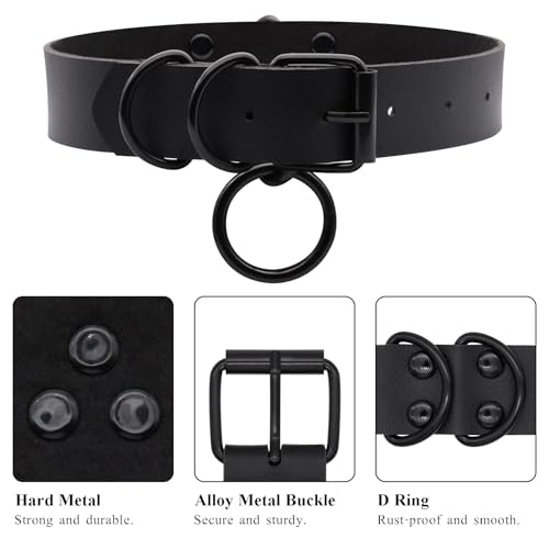 Choker Necklace for Women, Goth Accessories Womens Necklaces, Black Leather Choker Collar with Chain, Charm Necklace Sexy Gothic Clothes, Rave Outfit Halloween Cosplay Costume Jewelry for Women & Men4