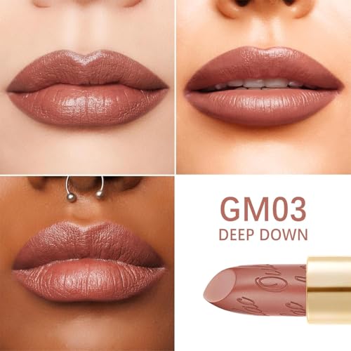 Oulac Matte Cinnamon Lipstick with Glow Metallic Finish - Vegan Lipstick for Women, Creamy Texture, Hydrating Clean Beauty Formula, High-End Magnetic Hook Design, GM03 Deep down