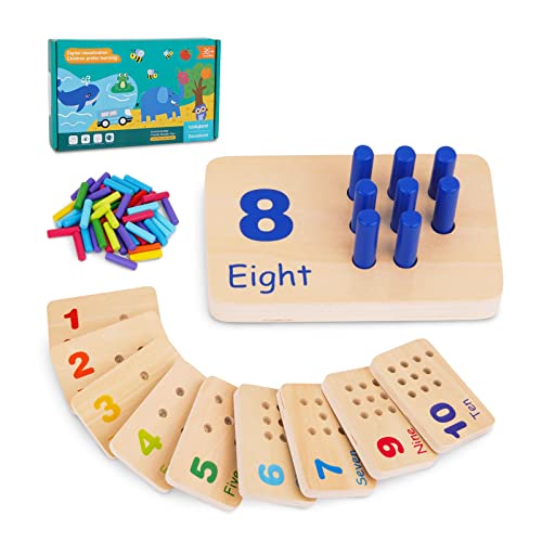TOOKYLAND Peg Board Toddler Toys, Counting Wooden Toys with 55 Pegs