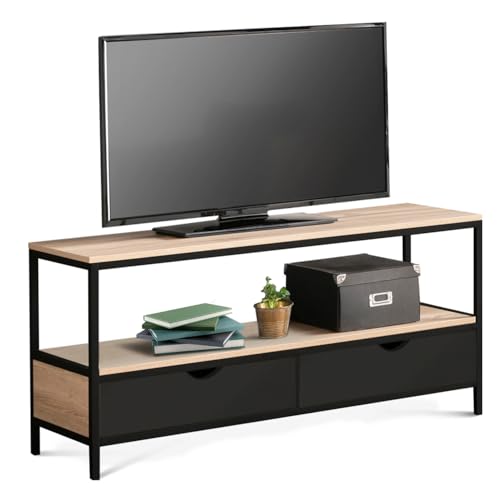 IDMarket - Meuble TV 113 cm Boston 2 tiroirs Noirs Design Industriel