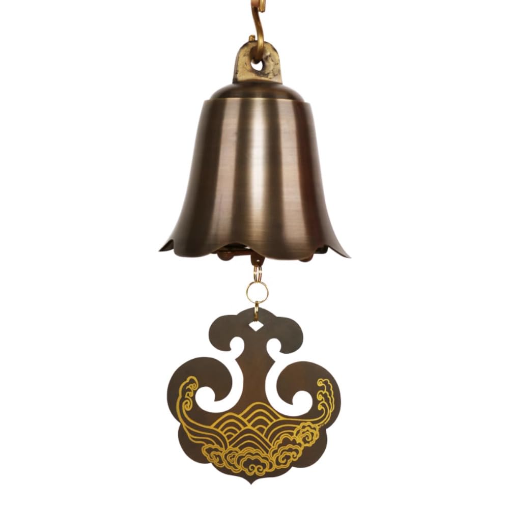YUEKOPOU 13.5cm Chinese Retro Architecture Temple Courtyards Pure Copper Wind Chime Bells Pendants