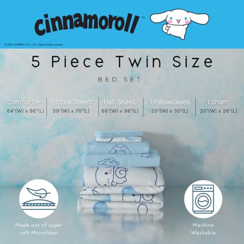 Image of Cinnamoroll Bedding 5 Piece Super Soft Cozy Reversible Comforter and Sheet Set with Sham, Twin, (100% Official Licensed Product) By Franco