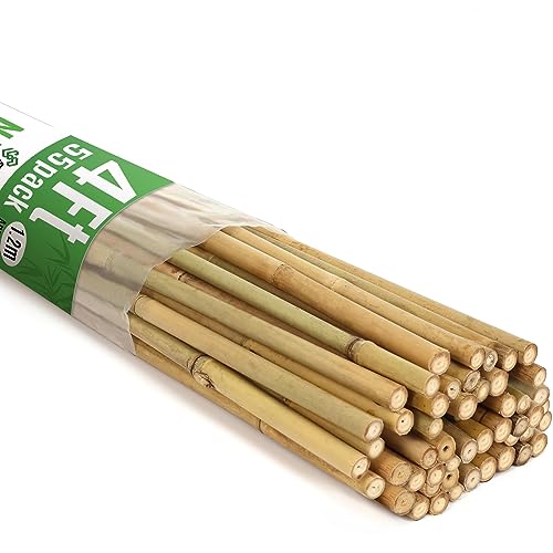 SWANGSA 55 Pack Bamboo Stakes 4 Feet Garden Stakes for Plants Support Tomatoes Beans Flowers Climbing Plants Indoor and Outdoor