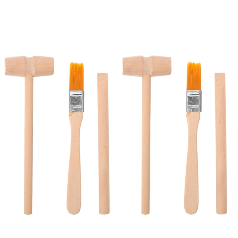Toddmomy Dinosaur Digging Kit 6Pcs Archaeological Excavation Tools with Wooden Hammer Brush and Shovel for Kids Stem Educational Pretend Play