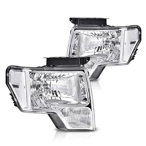 PIT66 Headlight Headlamp Assembly Compatible with Ford F150 2009 2010 2011 2012 2013 2014 (Clear Lens Chrome Housing Clear Reflector, Basic Style)