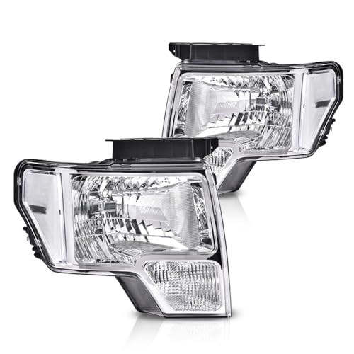 PIT66 Headlight Headlamp Assembly Compatible with Ford F150 2009 2010 2011 2012 2013 2014 faros delanteros (Clear Lens Chrome Housing Clear Reflector,