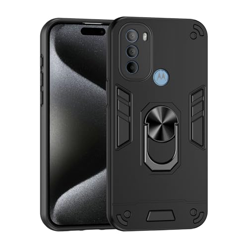 Compatible with Motorola Moto G31 Phone Case Series Rugged, Shockproof Protective Cover with Built-in Metal Ring Stand, Compatible with Magnetic Car Mount- Black