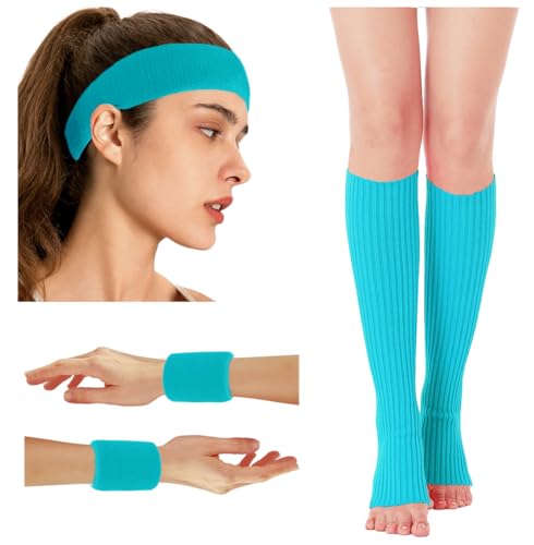 Image of v28 Neon Leg Warmers Set for women Headband Sweatbands Wristbands 80s 90s Pink Running Fanny 80's Plus Size Costumes Pack