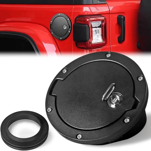 Gas Cap Cover for Jeep Wrangler 2018-2025 JL JLU Locking Aluminum Fuel Door Gas Tank Cover for Jeep JL Accessories