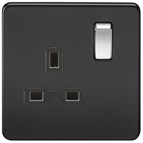 Knightsbridge SFR7000MB 13 A Screwless 1G DP Switched Socket with Chrome Rocker - Matt Black by Knightsbridge