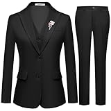 Kelyaa Women's 3 Pieces Suit Lady's 2 Buttons Peak Lapel Business Casual Office Outfits Slim Fit Blazer Jacket Vest Pants Set Black