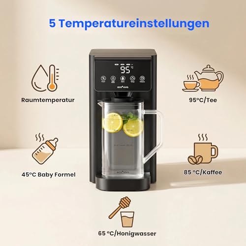 Ecoviva MATE 5 Auftisch Umkehrosmoseanlage – Tisch-Wasserfilter mit 3 separaten Filtern, UV-Sterilisation & Heißwasserspender, PFAS reduzieren, alkalisches Wasser, kompakt, keine Installation