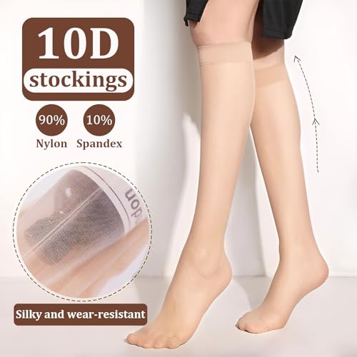 10 Pairs Sheer Knee High Stockings for Women, Black Nude Knee High Hose Nylons Pantyhose2