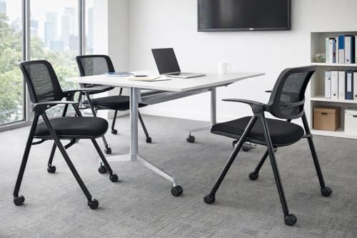 【Amazon限定】Better Chairs ミーティングチェア 会議用 研修用 折りたたみチェア メッシュ キャスター付き 肘付き 座面跳ね上げ ネスト収納 省スペース 軽量設計 ブラック（2脚セット）