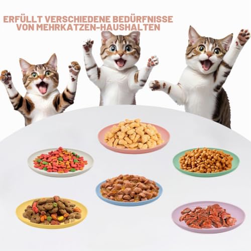 XINGNA 12 Stück Katzennapf,Katzenschüssel,Katzennapf Flach,Fressnapf Katze Futternapf,Runden Katzenteller,Fressnapf Katze,Bunt Katzenfutter Napfset,Cat Plate für Kätzchen und kurzbeinige Katzen