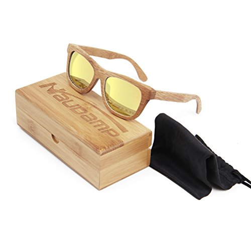 Naudamp Lunettes de soleil en bambou carbonisées pour hommes/femmes Lunettes de soleil vintage flottantes polarisées avec cadre complet Sports nautiques et activités de plein air