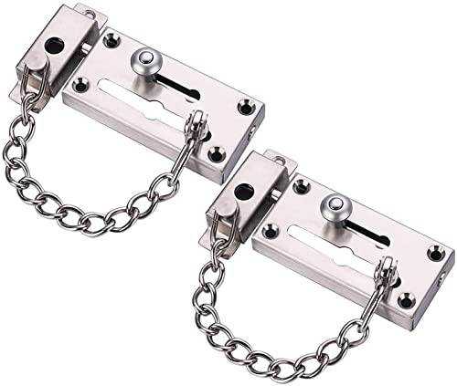 Preisvergleich Produktbild PULaif Türschloss Schlösser Kette Türen Ketten für Front, Edelstahlkette Türkette Türschnalle Sicherheitskette Türriegel Hotel Antiblockierkette(2pcs Silver)