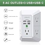 Wall Charger, Surge Protector, QINLIANF 5 Outlet Extender with 4 USB Charging Ports (4.8A Total) 3-Sided 1680J Power Strip Multi Plug Adapter Spaced for Home Travel Office (3U1C)