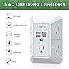 Wall Charger, Surge Protector, QINLIANF 5 Outlet Extender with 4 USB Charging Ports, 3-Sided 1680J Power Strip Multi Plug Adapter Spaced for Home Travel Office