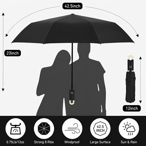 Image of AYSIS UV Umbrella with Novelty Clip Handle, Travel Umbrellas for Rain and Sun Windproof Compact, Automatic Open Close, 8 Ribs, Portable Umbrella for Men and Women