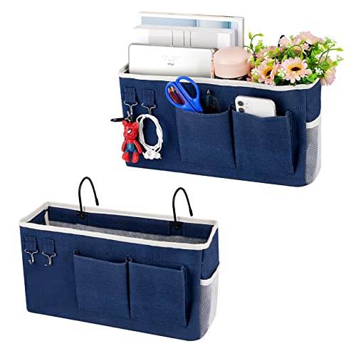 Ozzptuu Organizador de armazenamento para mesa de cabeceira, beliches, quartos, livros, telefone, revistas, 2 unidades, azul marinho