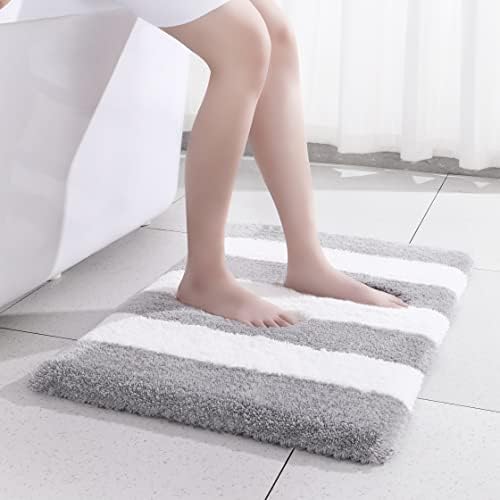 chakme Grey Bath Mat 61 x 91 cm Non Slip Bathroom Mat, Super Water Absorbent Microfiber Bath Rug, Soft, Fluffy, Machine Washable Bathroom Rug Bath Mats for Bathroom, Grey and White