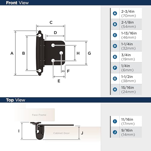 Image of Amerock 5 Pairs Variable Overlay Oil-Rubbed Bronze Face Mount Cabinet Hinge | Steel Face Mount Self-Closing Cabinet Hinges for Face Frame Cabinets; Ideal for Kitchen, Bathroom and Furniture Doors