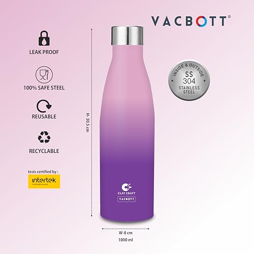 Image of Clay Craft Vacbott Gerald Dual tone Insulated Double Wall|18 Hours Hot and 24 Hours Cold Water Bottle Vacuum Insulated|Thermosteel|Flask 1000ml Bottles|BPA-Free|BIS Certified|1Year Limited Warranty