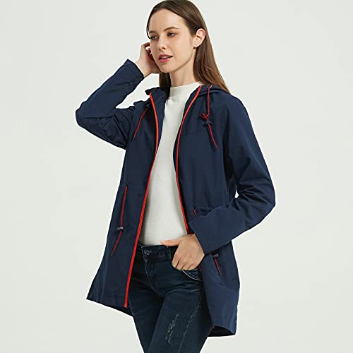 Domary Casacos longos femininos com capuz, bolso com zíper casaco corta-vento