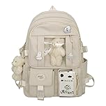 7VSTOHS Kawaii School Backpack for Girls Cute Aesthetic Backpack School Bookbag with Pin and Accessories