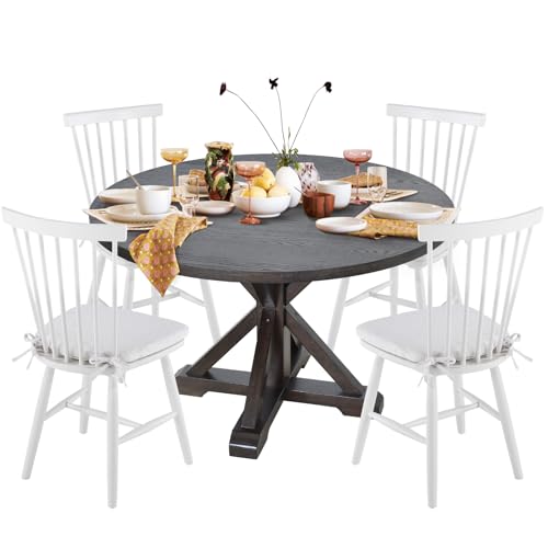 Colamydiningtablesetfor445inchroundkitchendiningtablewithchairswoodendiningtablewith4windsordiningchairsforkitchendiningroomrestaurantbrownwhite Urban Country Home Decor Colamy dining table set for 4 45 inch round kitchen dining table with chairs wooden dining table with 4 windsor dining chairs for kitchen dining room restaurantbrownwhite urban country home decor