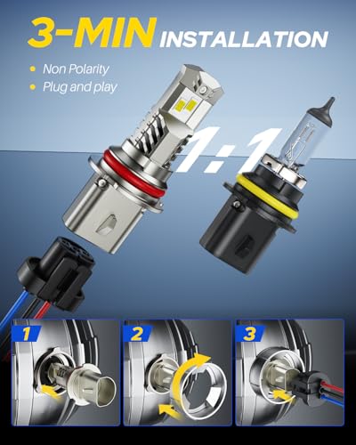 Image of AUTOONE HB5 /9007 Light Bulbs, White 6000K 60000LM with Cooling Fan, 1:1 Halogen Size, HB5 Powersport Fog Lamp, IP68 Waterproof, Quick Installation, Pack of 2