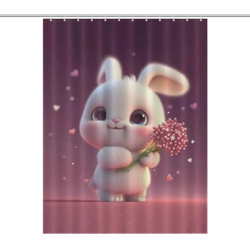 Rideau de baignoire polyester 140x183 cm avec rideau de douche lapin lavable - 7