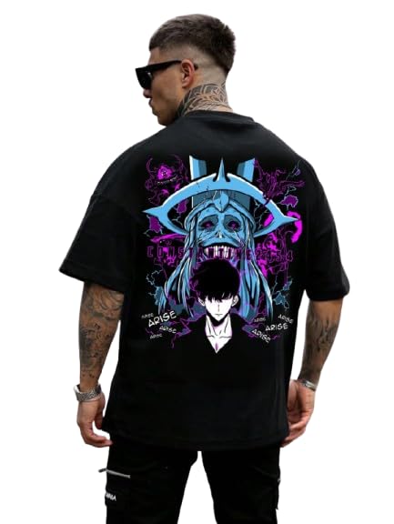 sqf Men's Cottonblend Oversized Half Sleeve Round Neck Back Font Printed T-Shirt, Graphic T-Shirt, Black, Flame Design-picture-30