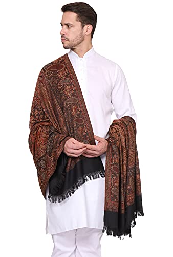 Weavers Villa - Weavers Villa Men's Paisley Design Woven Poly Wool Blend Gents Shawls, Muffler, Stoles for Men [40" X 80"]-Black-MS-818-BLACK