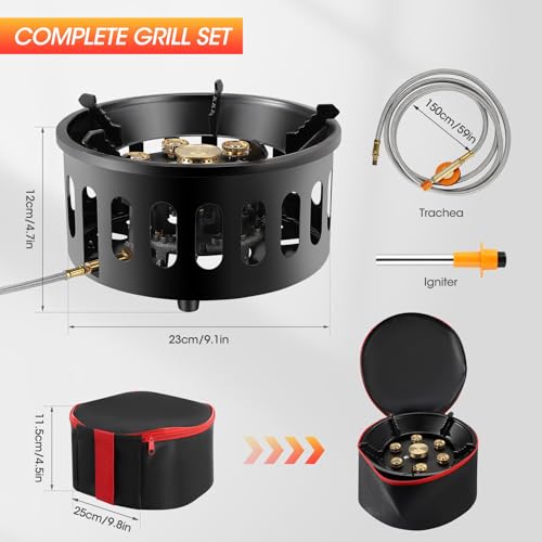 Image of 16800W Camping Gas Stove, Portable Gas Stove with 7 Copper Stove Head, Adjustable & Folding Gas Stove Burner, Camping Accessories, Windproof Furnace for Camping Outdoor Cooking Trekking Picnic