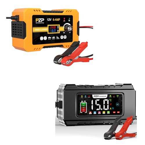 PZP 15-Amp 12V/24V Smart Battery Charger，12V Automatic Car Battery Charger Maintainer, 0 to 6A Smart Arbitrarily Adjustable Battery Trickle Charger