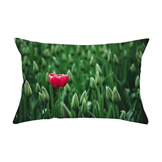 Epinki 30 x 50 cm prydnadskudde, 1 styck mjuk dekorativ kudde med knopp blommönster i polyester, för vardagsrum sovrum dekor, polyester, rödgrön
