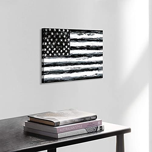 Sd Soft Dance American Flag Canvas Wall Art - Patriotic Picture Us Black & White Stars Stripes Painting For Office Decor 12'' X 16'' #TOP2